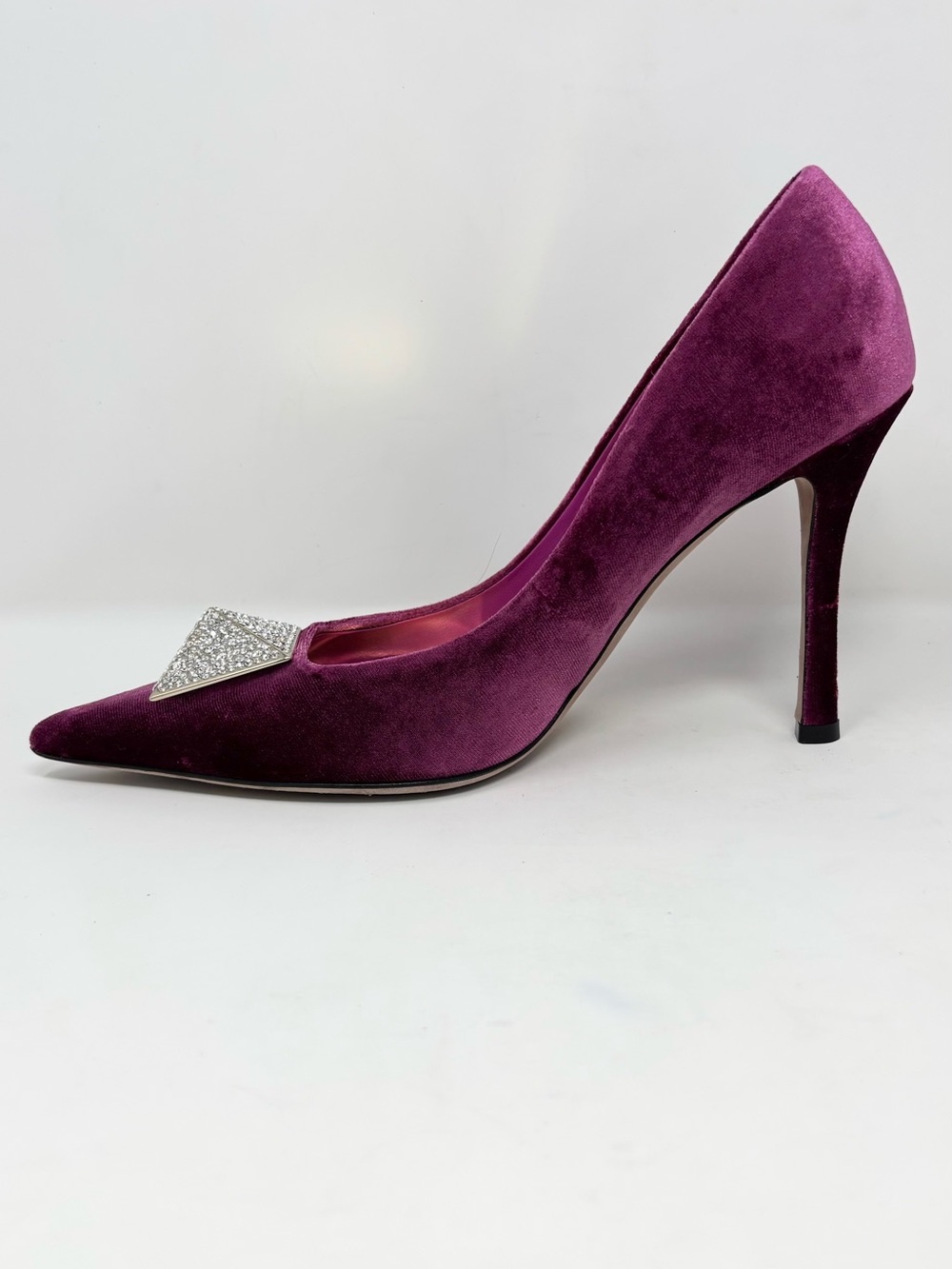 Valentino Single Rockstud Crystal Velvet Pumps Rose Violet 39 US 9 - Picture 8 of 16